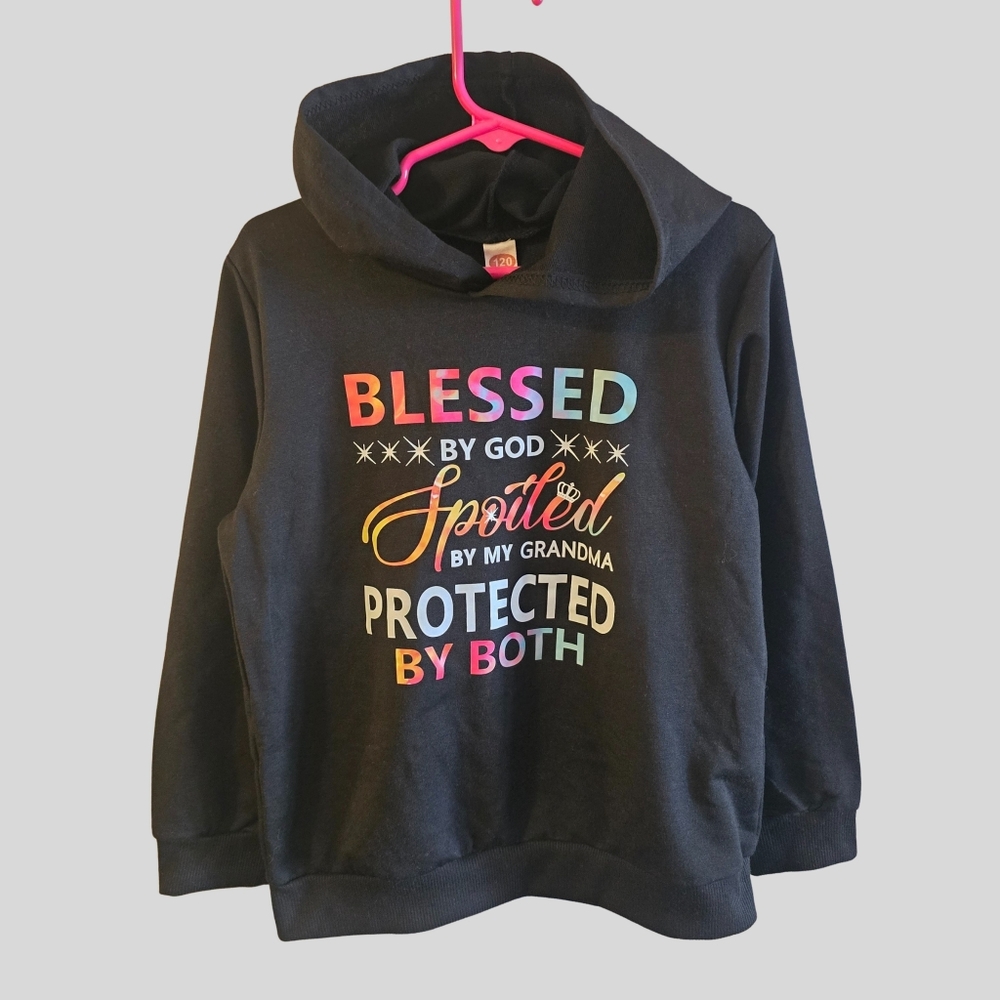 Blessed By God Spoiled By Grandma Toddler Hoodie Unisex 4T 5T Black Cute